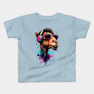 DJ Camel - Colourful Dromedary Camel Head Kids T-Shirt